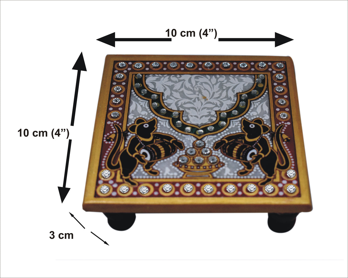 KAVACHI Fusion Marble Intricate Floral Painted Chowki for Pooja with Lord Ganesha Idol for Home Office Temple Decor | Diwali Special Bajot | Ganesh Chouki (Dholak Chuha)