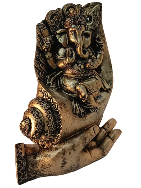 KAVACHI Fusion Polyresin Lord Ganesh Bhagwan Idol for Home Entrance Hand Carved Ganpati Bappa with Ganesha Statue for Gift (Shankh Ganesha)