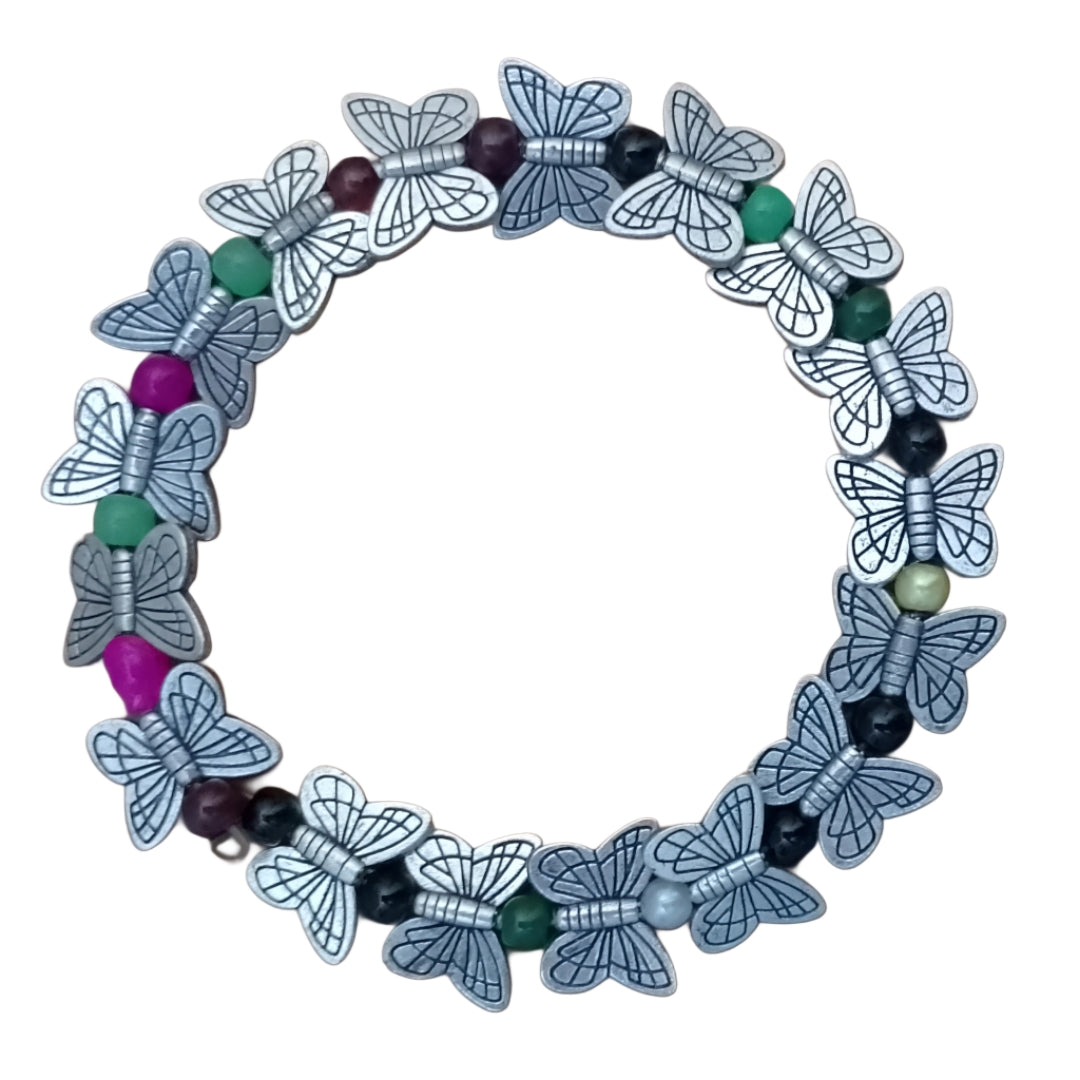 German Silver Butterfly Bracelet with Shiny Stones