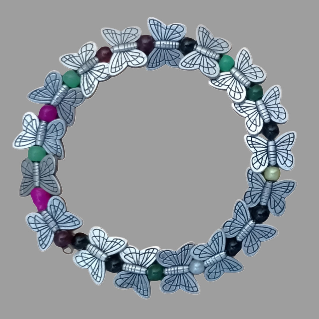 German Silver Butterfly Bracelet with Shiny Stones