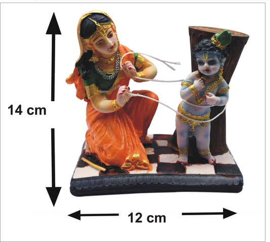 KAVACHI Fusion Maa Yashoda Binding Krishna Idol Murti Hindi God and Goddess Statue Showpiece (Multicolor Polyresin, 14x12cm)