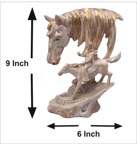 KAVACHI Fusion Victory Horses with Rider Showpiece Animal Figurine Decorative Sculpture Showpiece Figurine - Home or Office Decor White & Gold