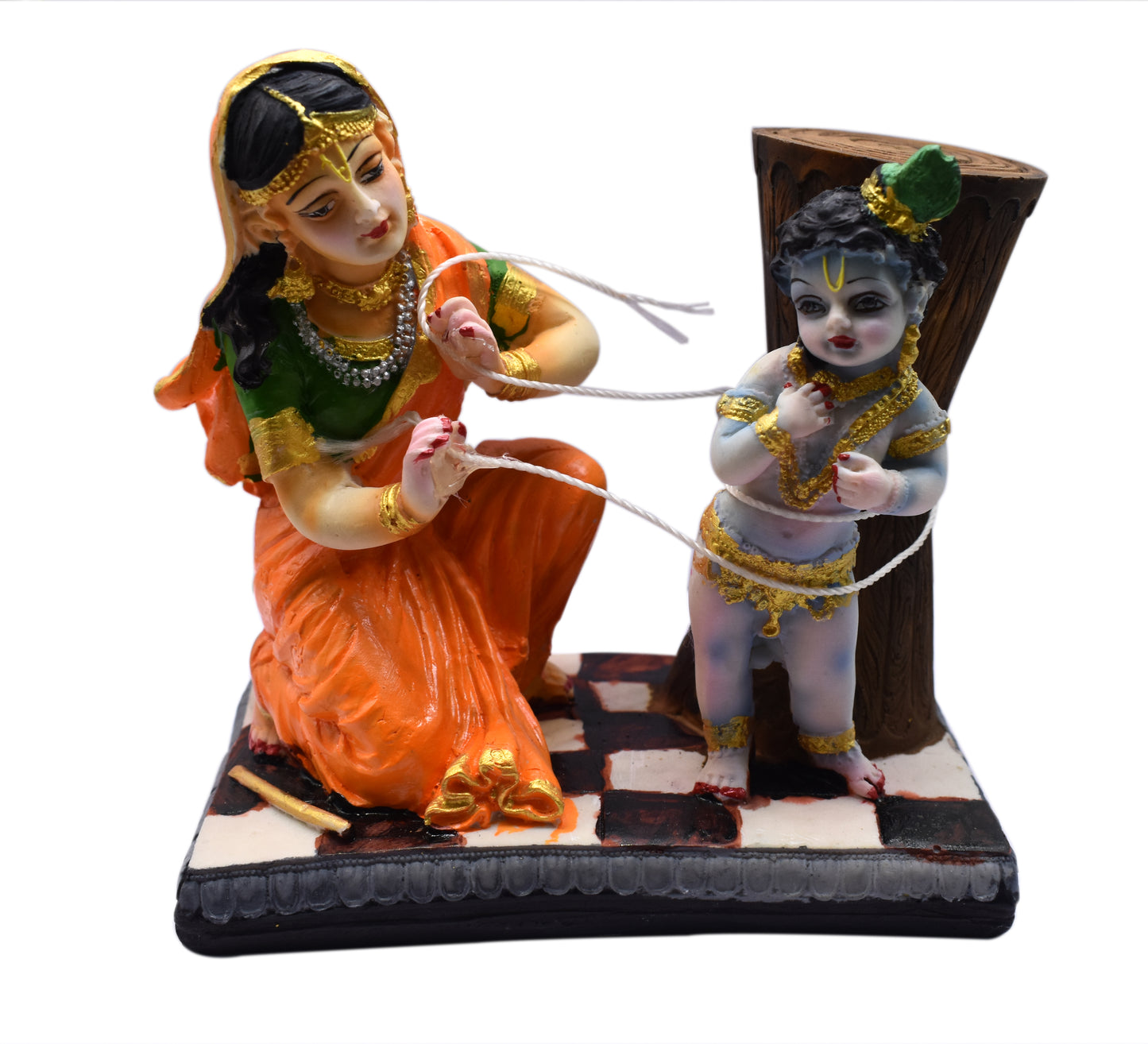 KAVACHI Fusion Maa Yashoda Binding Krishna Idol Murti Hindi God and Goddess Statue Showpiece (Multicolor Polyresin, 14x12cm)