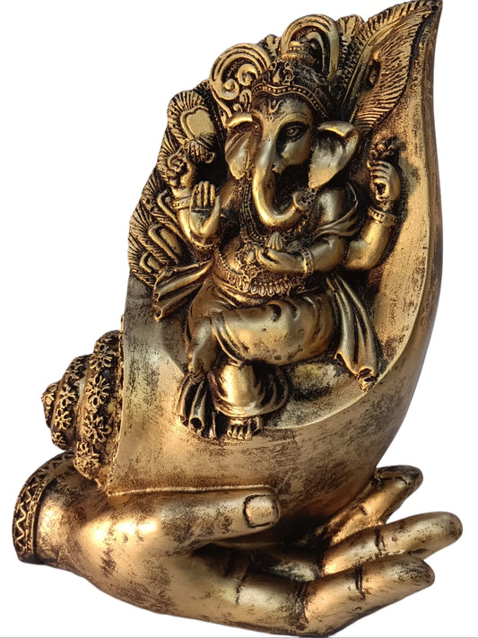 KAVACHI Fusion Polyresin Lord Ganesh Bhagwan Idol for Home Entrance Hand Carved Ganpati Bappa with Ganesha Statue for Gift (‎Shankh Ganesha)
