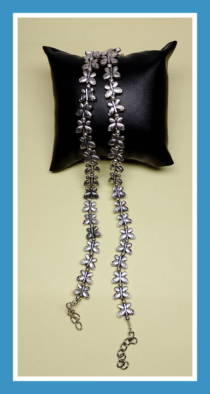 German Silver Contemporary Designer Payal Anklets Pair in Antique Finish For Women & Girls
