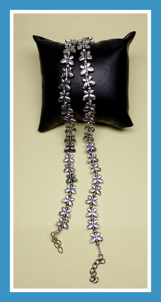 German Silver Contemporary Designer Payal Anklets Pair in Antique Finish For Women & Girls